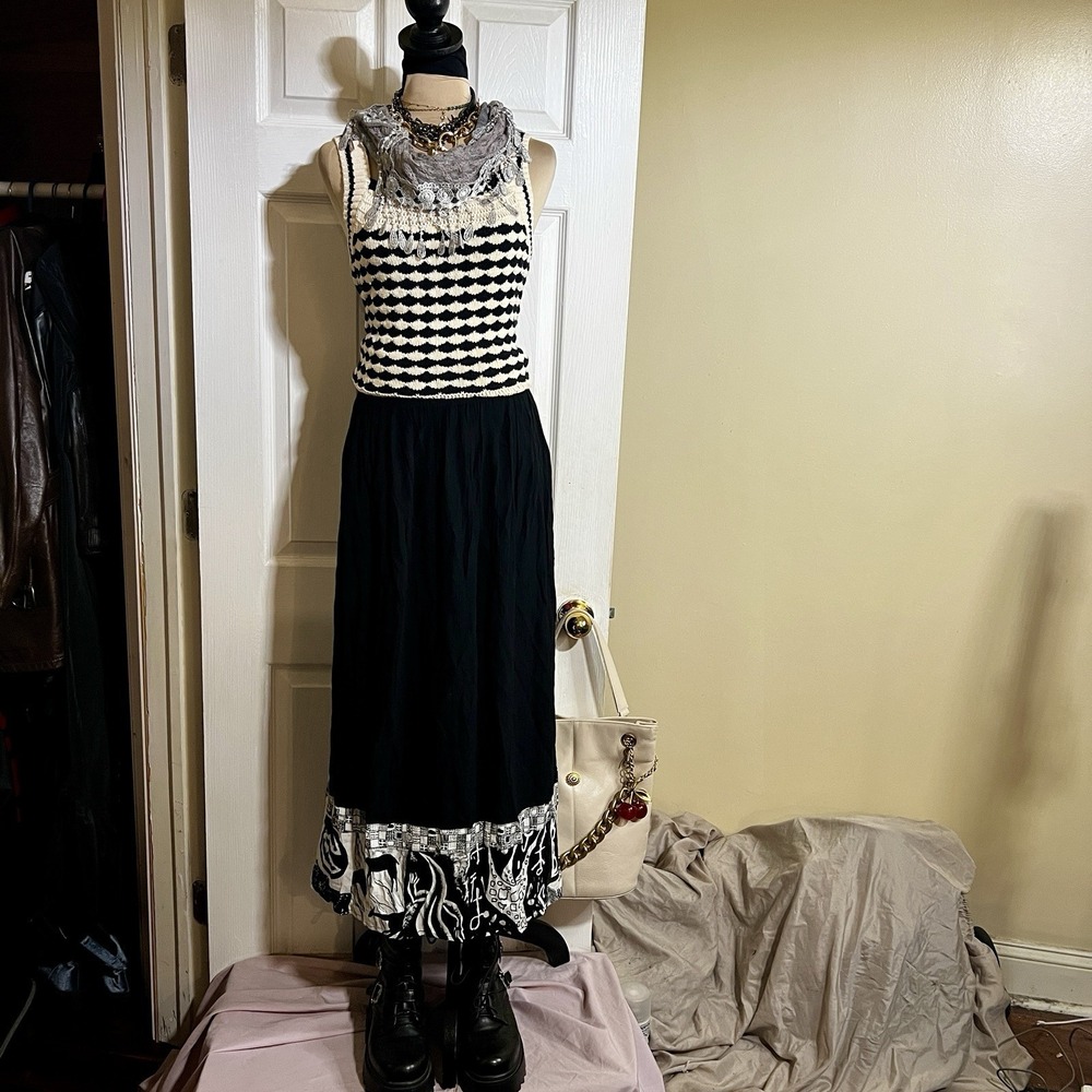 Wms Rayon Boho Crinkle‎ Patchwork Abstract Festival Midi Skirt 2XL